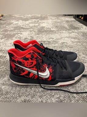 Nike Kyrie 3 Samurai Navy Blue Red Basketball Athletic Shoes Mens U.S. 17